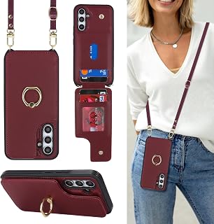 Lipvina for Samsung Galaxy A54 Case with Strap,Wine Red