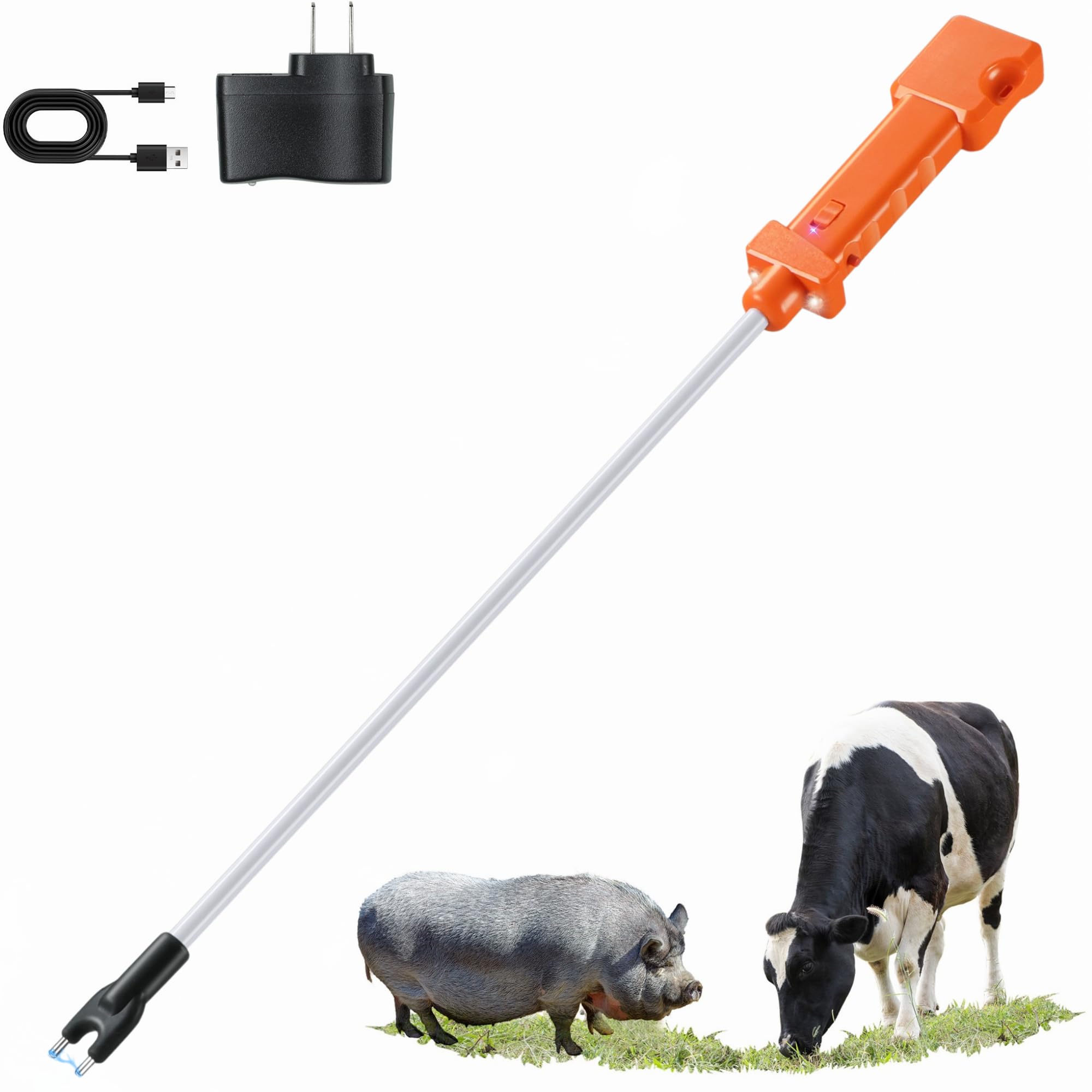 Cattle Prod, Rechargeable Electric Livestock Prod with 2 LED Lights, Waterproof 