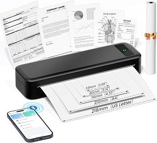 Portable Printers Wireless for Travel, A285M Small Inkless Thermal Printer | Bluetooth Mobile Mini Printer Support 8.5" X 11" US Letter & A4, Compatible with iPhone Laptop for Home Office School Receipt