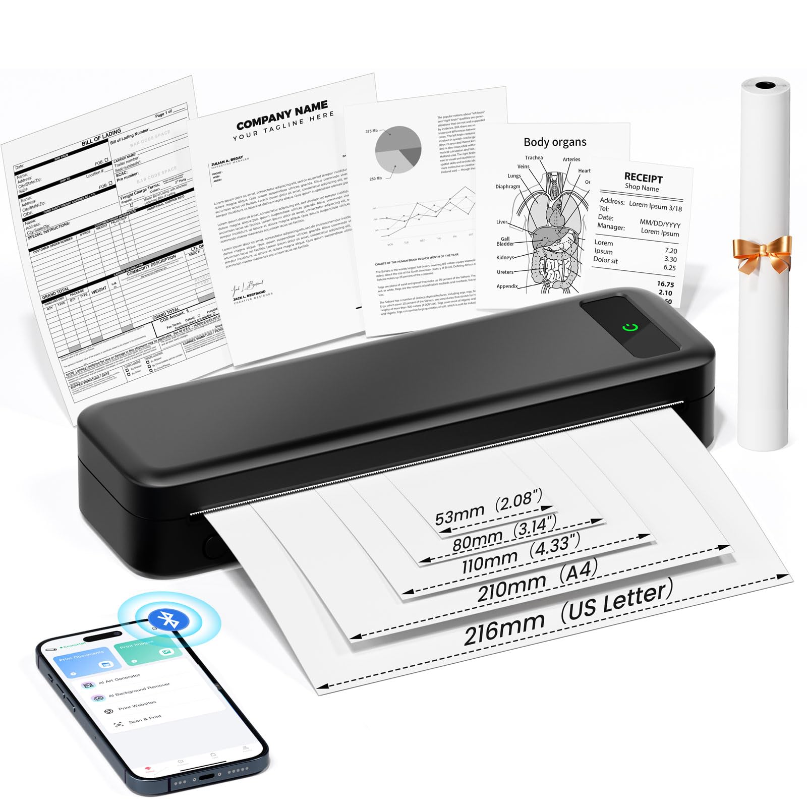 Portable Printers Wireless for Travel, A285M Small Inkless Thermal Printer | Blu