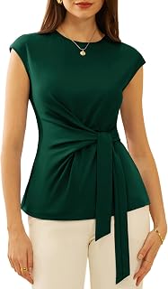 GRACE KARIN Women Cap Sleeve Tops 2025 Summer Tie Waist Crew Neck Elegant Blouse Elegant Casual Work Shirts