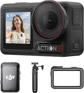 DJI Osmo Action 5 Pro Vlog Combo Action Camera 4K with Charging Handle and Mic 2 Transmitter for Vlogger, 1/1.3" Sensor, 4 Hours Long Battery Life with Dual OLED Touch Screen, Mini Action Camera, vlog