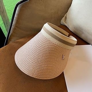 Portable Sun Protection Baseball Cap Braided Straw Air Cap Summer Big Brim Visor Outdoor Hat (Pink)