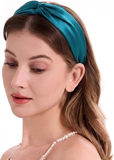 ZLYC Mulberry Silk Headband for Women's Hair, Solid Mineral Blue
