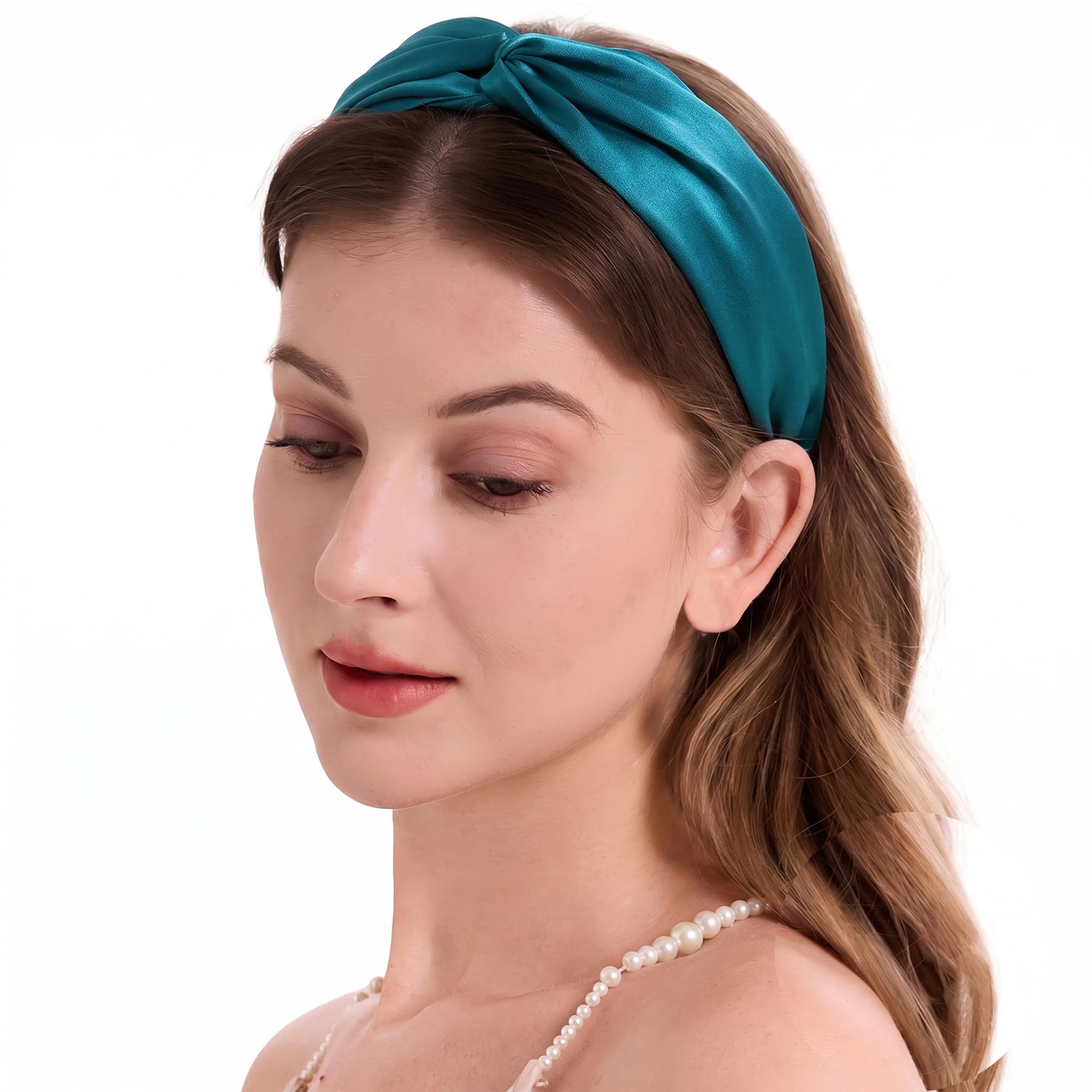 ZLYC Mulberry Silk Headband for Women's Hair, Solid Mineral Blue