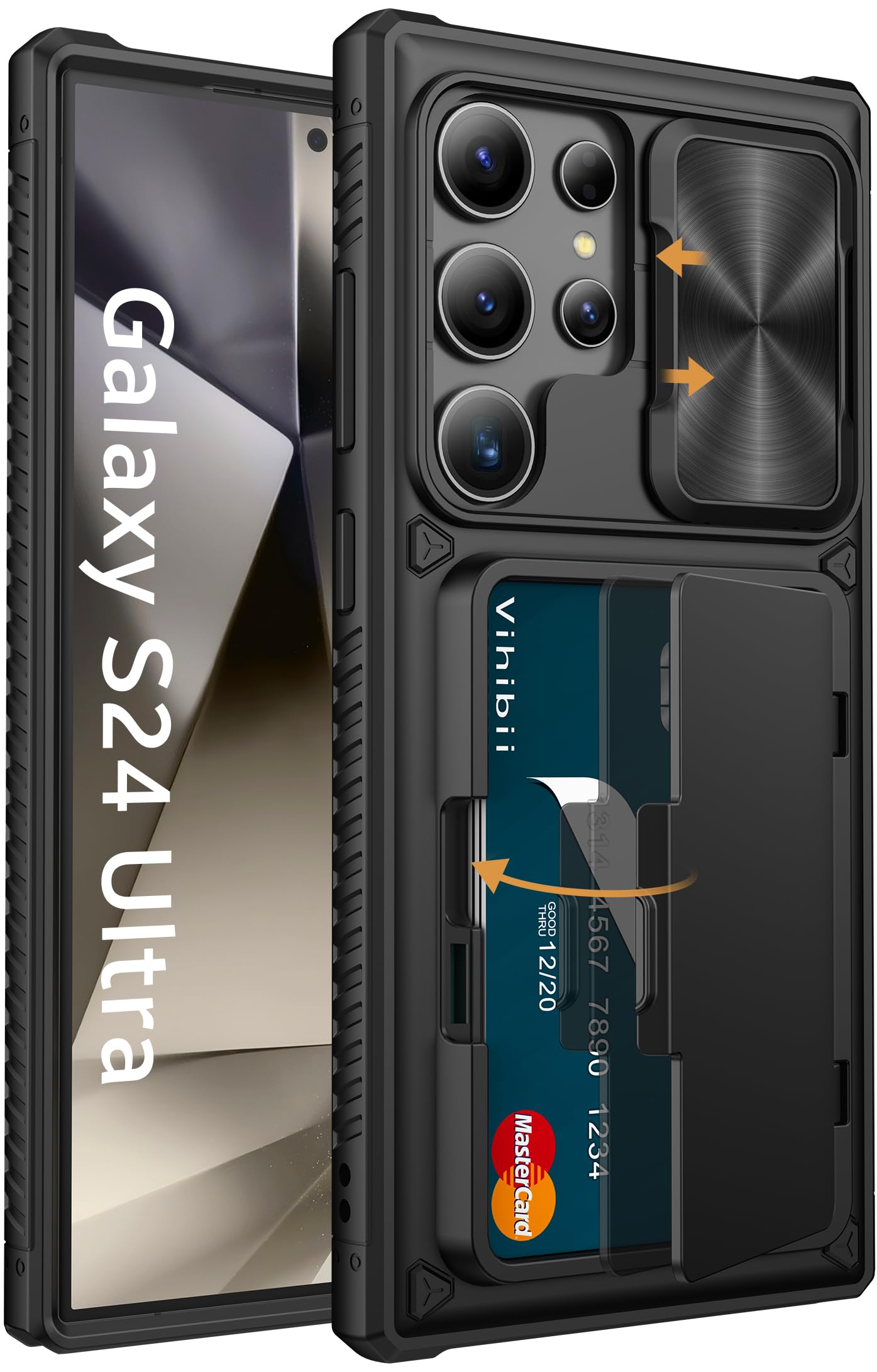Vihibii for Samsung Galaxy S24 Ultra Case Wallet with Card Holder, Black | Slide