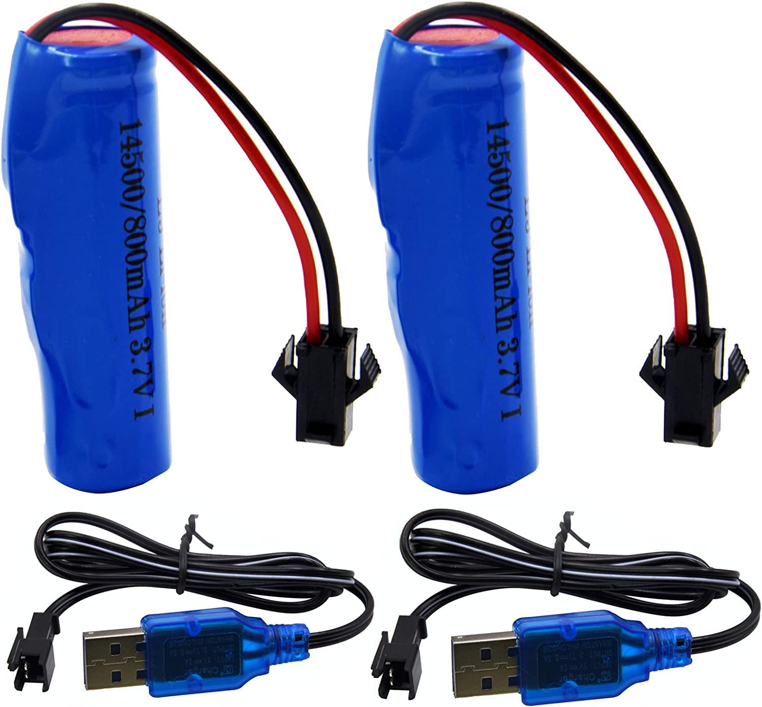 Blomiky 2 Pack 3.7V 800mAh Li-ion Rechargeable Battery SM 2P Plug with USB Cable