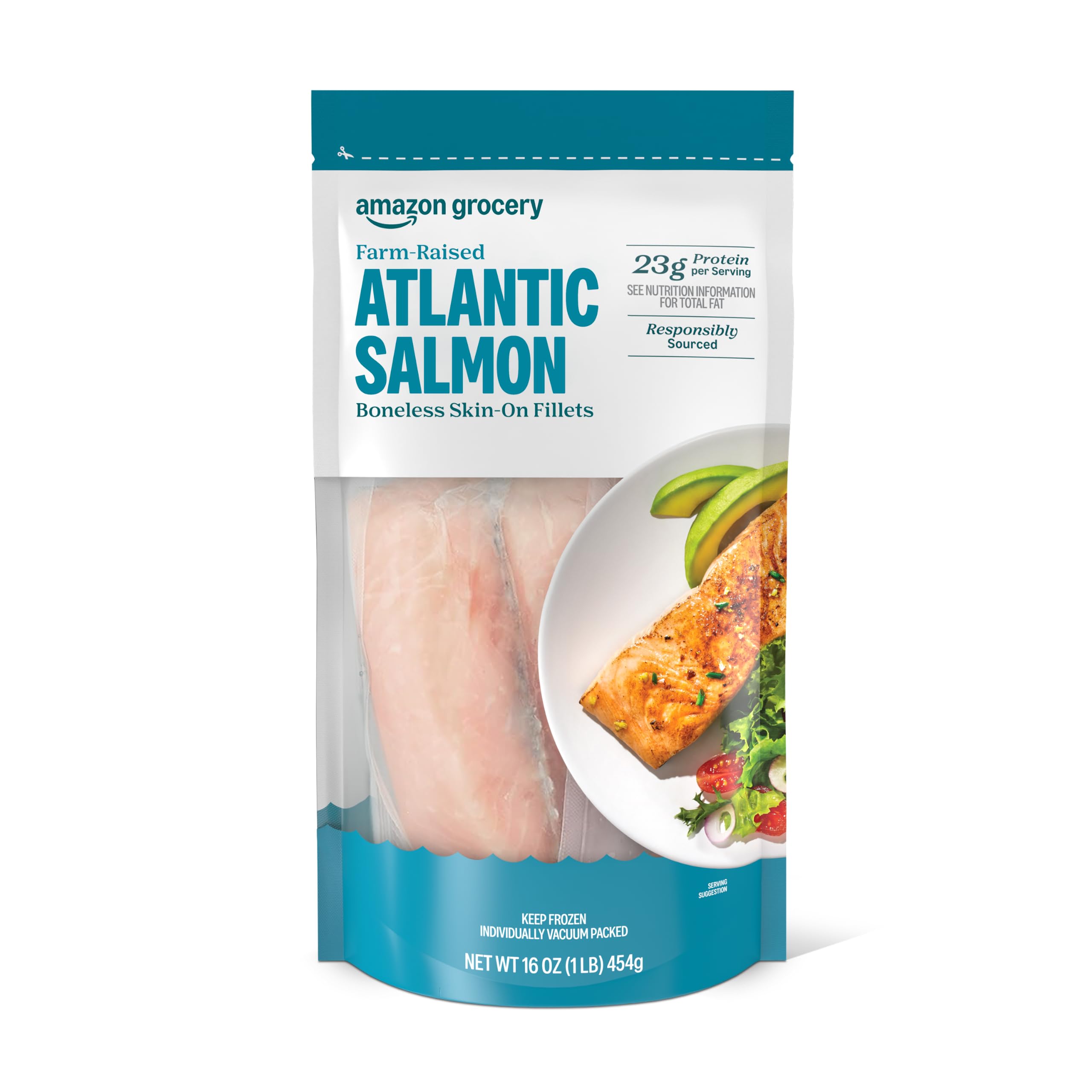 Amazon Fresh Brand, Farmed Atlantic Salmon, 1 Lb (Frozen)