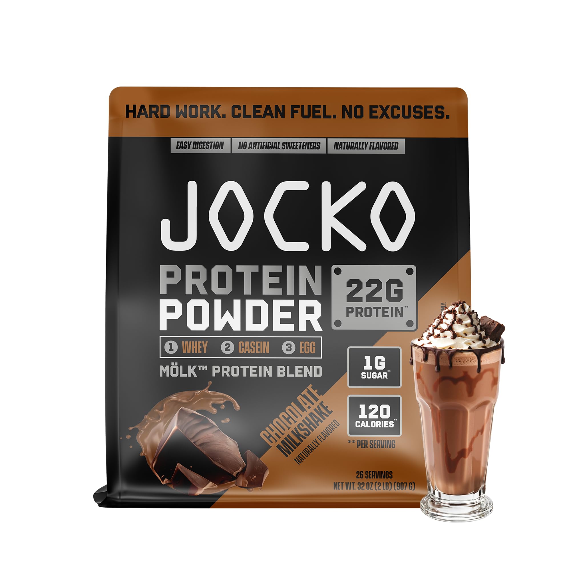 Jocko Fuel Whey Protein Powder, Chocolate Milkshake | 26 Servings | 22g Clean, H