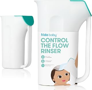 Frida Baby Control The Flow Bath Rinse Cup, Tear Free Rinser | Wash Hair and Body with Easy Grip Handle, Removable Rain Shower Attachment, Baby Bath Time Essential