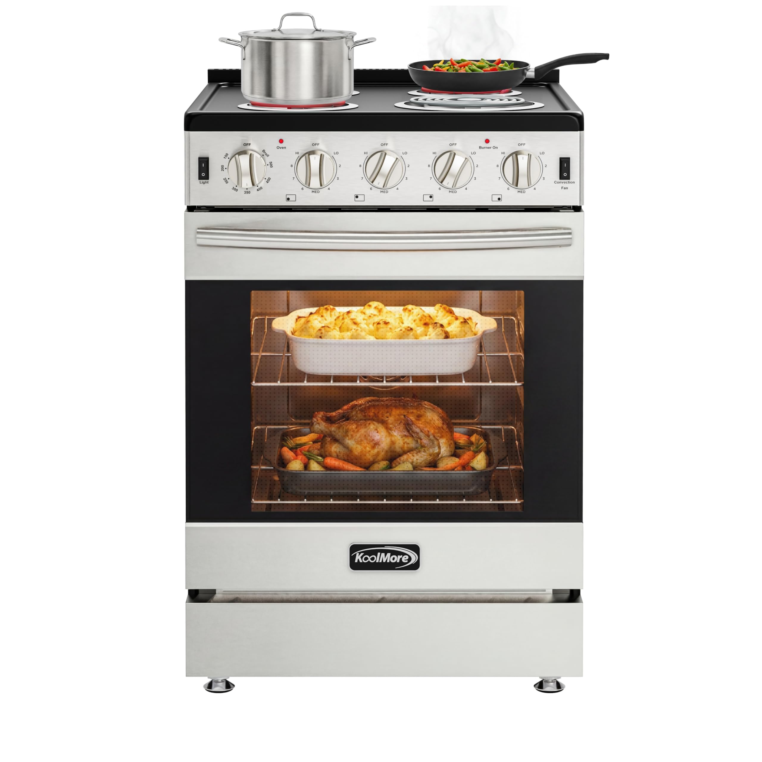 KoolMore 24 in. 4-Coil Electric Oven Range, 240V Stainless Steel Kitchen Stove w