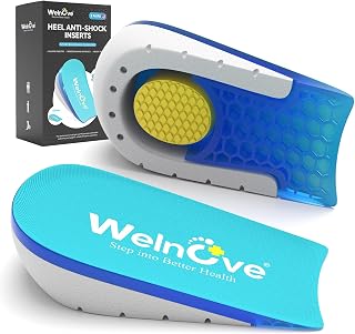 Welnove Shoe Inserts Gel Heel Cushion Cup for Achilles Tendonitis, Plantar Fasciitis, Heel Pain, Heel Spur, 0.6" 1" Height Heel Lift Support for Women 4.5-7.5 & Men 4-6(2 Pair)