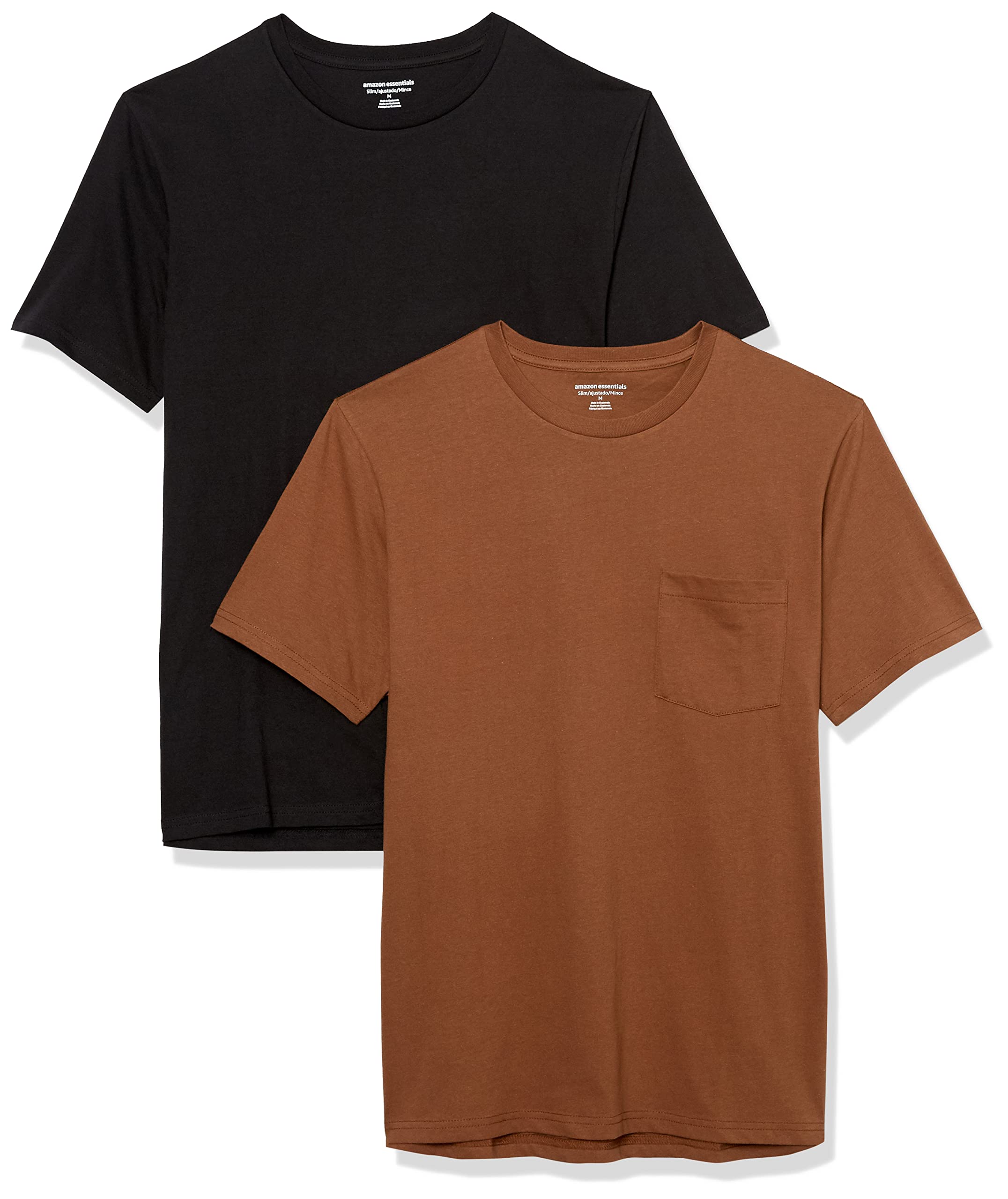 Amazon Essentials Men's T-Shirt Slim-Fit Short-Sleeved Crewneck Pocket, Pack of 