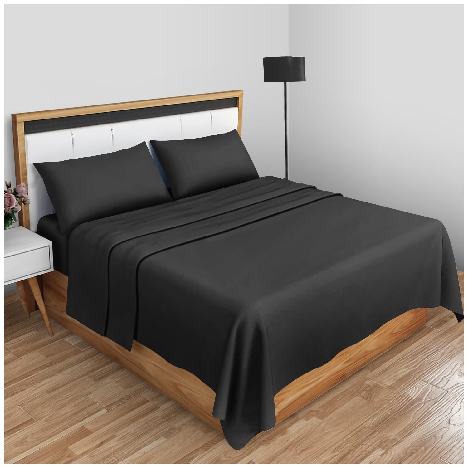 GC GAVENO CAVAILIA Super Soft Plain Dyed Diamond Flat Sheet [ Double - Black ]