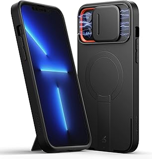 SURITCH Magnetic Case Compatible with iPhone 12 pro max/13 pro max, Shockproof Protective Cover with Slide Camera Cover and Adjustable Kickstand, No Screen Protector(Black)