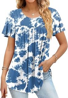 Anymiss Women's 2026 Spring Summer Tunic Tops Short Sleeve Loose Fit Shirts for Leggings Size M-3XL