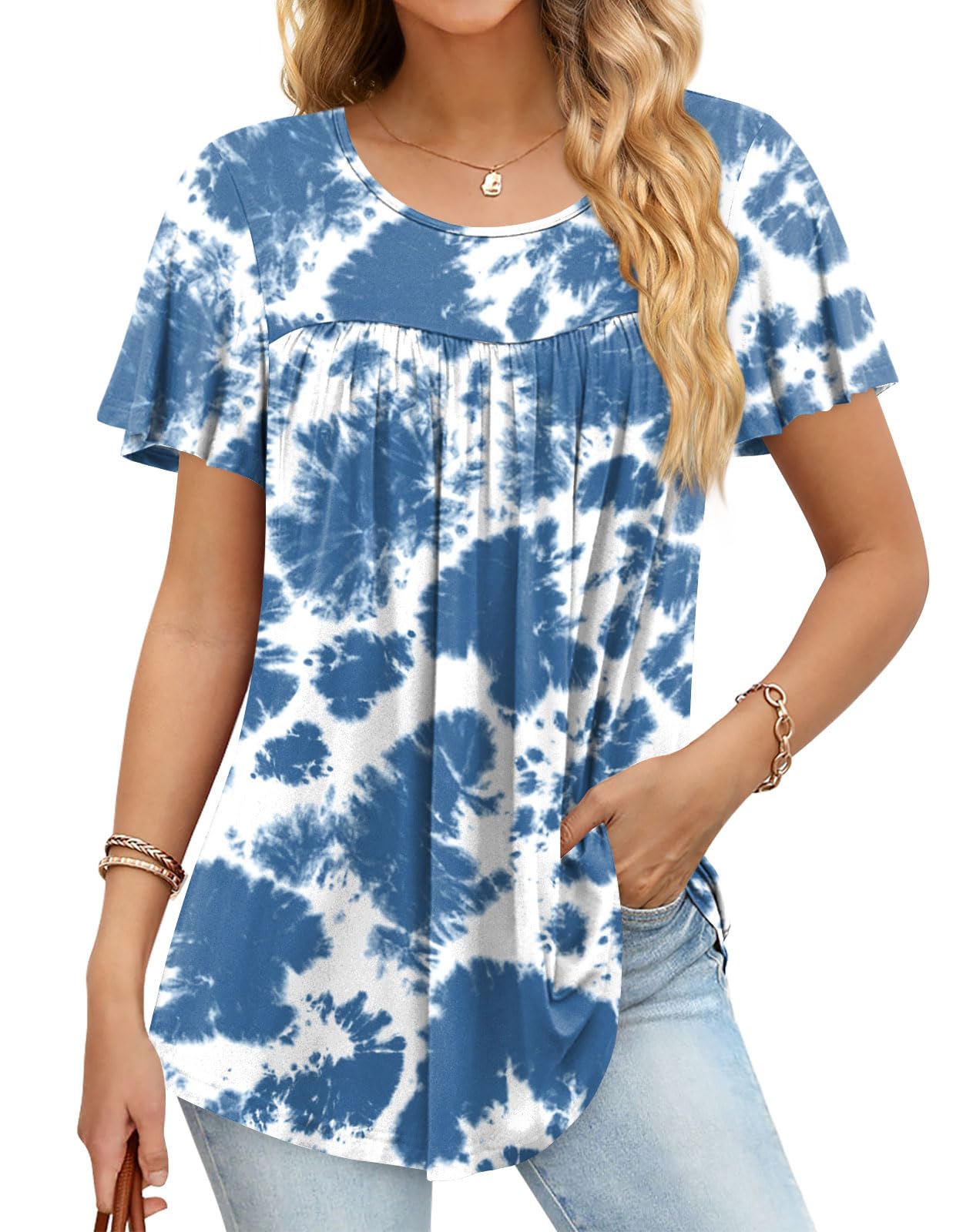 Anymiss Women's 2026 Spring Summer Tunic Tops Short Sleeve Loose Fit Shirts for 