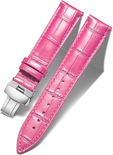BINLUN Leather Watch Strap Replacement Leather Strap for Men/Women with Butterfly Deployment Buckle Silver/Gold/Rose Gold 12mm-24mm 10 Colors