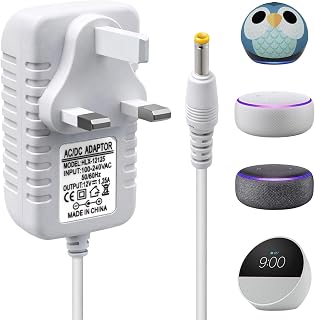 12V 1.25A 15W Power Supply Charger 4.0 * 1.7mm Power Cable White | Compatible with E-cho Dot (3rd/5rd/4th/1st Gen) 3/4 Gen E-cho Kids Edition 3/4 Gen Show 5(1/2Gen) Spot Fire TV Cube