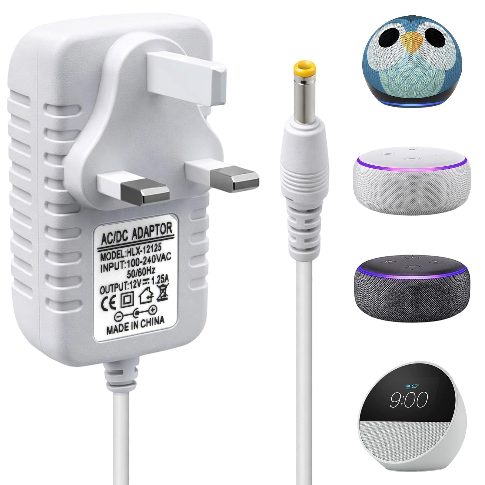 12V 1.25A 15W Power Supply Charger 4.0 * 1.7mm Power Cable White | Compatible wi