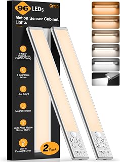 Gritin 2026 Gen 2 Under Cabinet Kitchen Lights Rechargeable with Torch Mode | 5 Colors&6 Brightness,Super Bright,4 Modes,Motion Sensor,Long Lasting-Easy Installation Magnetic Closet Light- 32.3CM/2 Pack