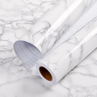 practicalWs Glossy Marble Contact Paper White Peel and Stick for Countertop | Grey Granite Thick Removable Wallpaper for Kitchen Cabinets Furniture Refurbishment Wall Decor Vinyl Wrap