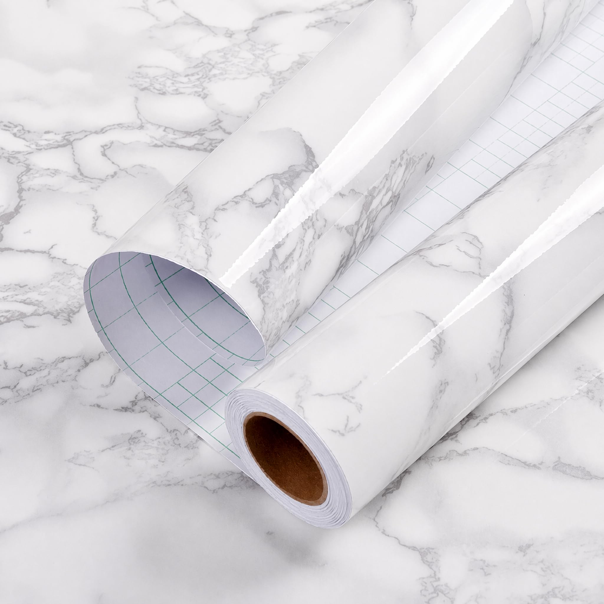 practicalWs Glossy Marble Contact Paper White Peel and Stick for Countertop | Gr