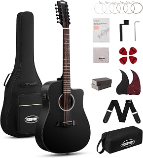 Tostar 12 String Acoustic Electric Guitar for All Players, Cutaway Black | 42" Full Size, Rich 12-String Tone, Spruce Top & Mahogany Body, Built-In EQ Controls, Matte Finish for Stage & Home Playing