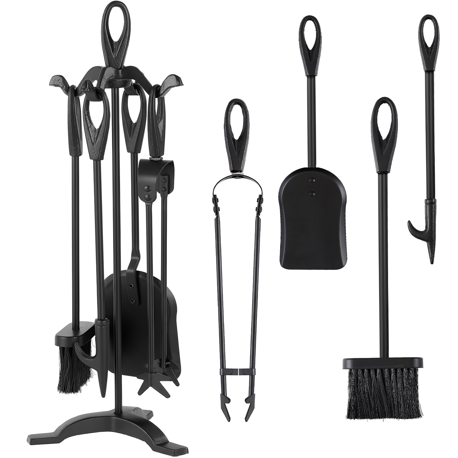 Amagabeli Garden Home 25.2"(64cm) 5 Pieces Fireside Companion Set Black Wrought 