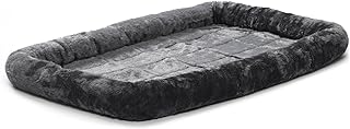 MidWest Homes for Pets QuietTime Dog Bed – Gray Faux Fur Bolster, Ultra-Soft and Machine Washable, Fits 122 cm Crates and Carriers, for Extra-Large Breed Dogs