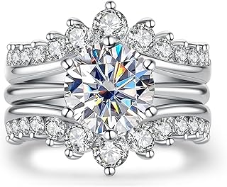 AnuClub Round/Oval/Cushion Cut Moissanite Engagement Rings Bridal Set 4.52cttw(3CT Center Stone) D Color VVS1 925 Sterling Silver 3-in-1 Wedding Promise Ring for Women with Certificate
