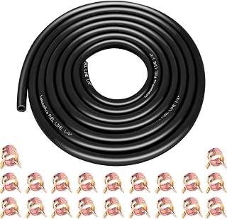 10ft 1/4" ID Fuel Line Hose with 20pcs 2/5" Clamps - Fits Kawasaki, Kohler, Briggs &amp; Stratton Small Gas/Diesel Engines, Generators, Powersports - Durable Flexible Rubber Hose Kit