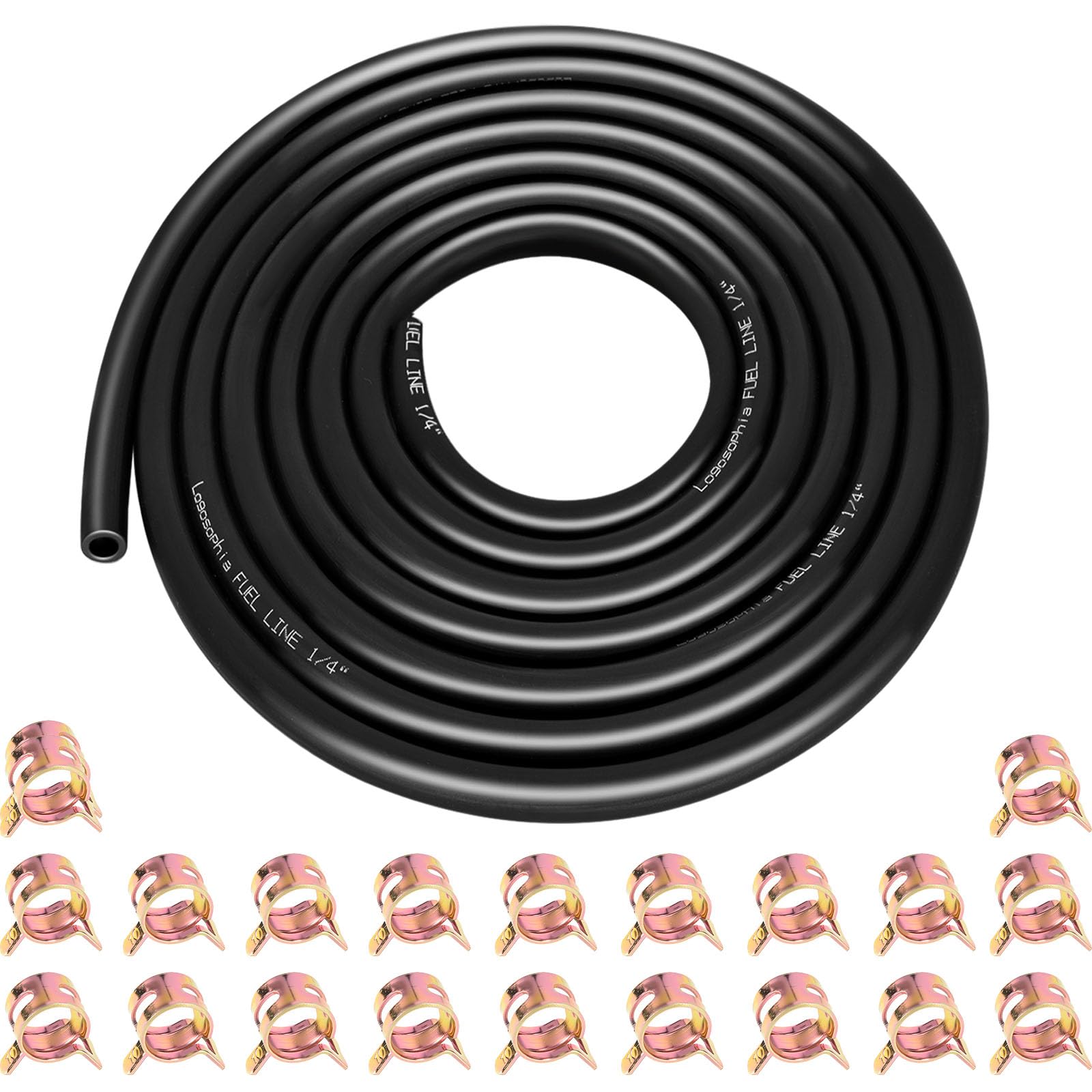 10ft 1/4" ID Fuel Line Hose with 20pcs 2/5" Clamps - Fits Kawasaki, Ko