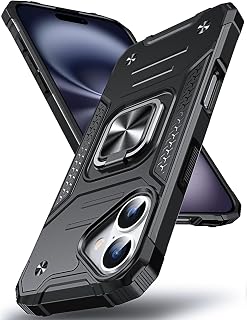 DASFOND for iPhone 16 Case with Stand, Military Grade Full Body Protective Phone Case with 360° Rotatable Metal Ring Kickstand [Support Magnet Mount] Compatible with iPhone 16, Black