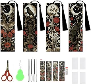 NEGEKFKX 4 Pcs Flower Cross Stitch Bookmark Kit for Adult Beginners | Bohemia Moth Cross Stitch Kits 14 CT DIY Cross stitch Kits Adult Stamped Bookmark Embroidery Bookmarks Kit