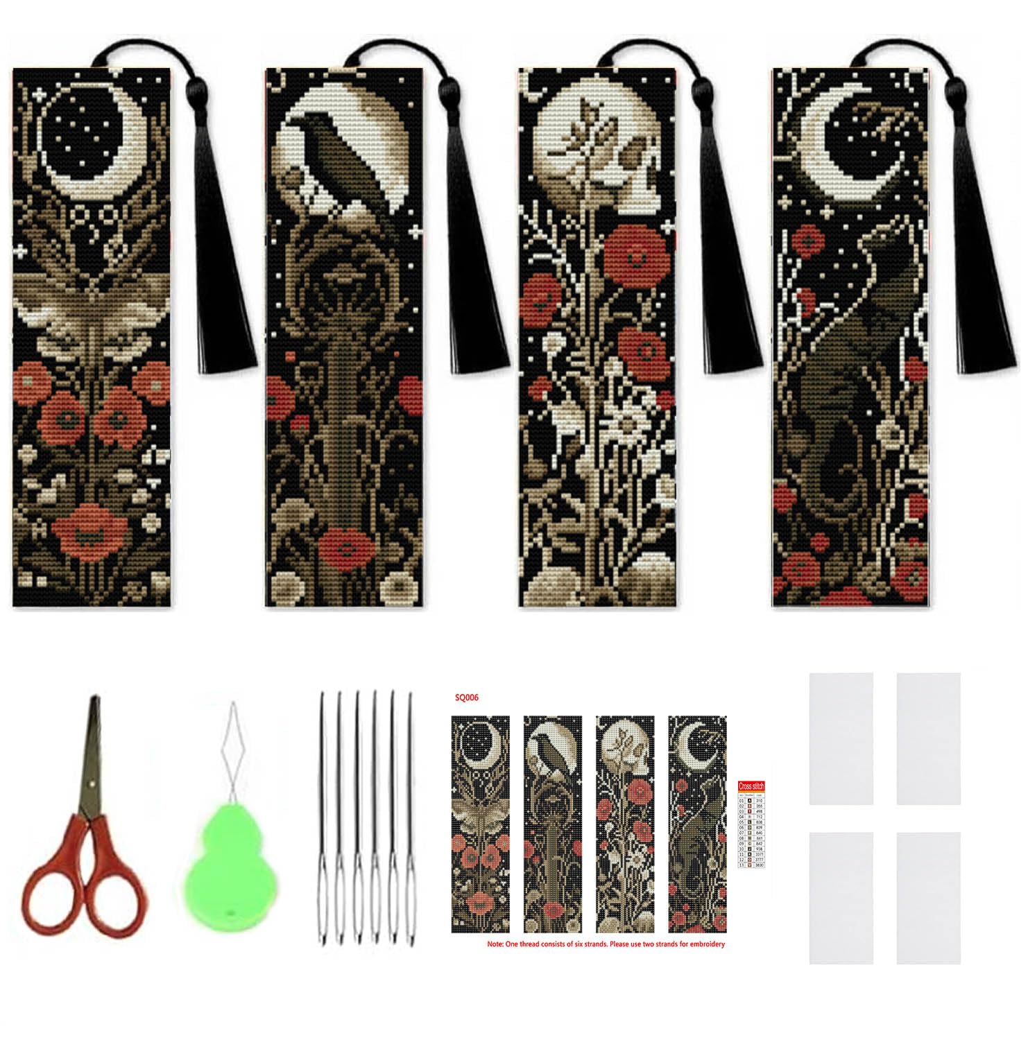 NEGEKFKX 4 Pcs Flower Cross Stitch Bookmark Kit for Adult Beginners | Bohemia Mo
