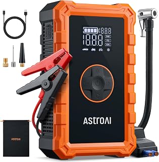 AstroAI S8 Air 3000A Jump Starter with Air Compressor, 12V Jump Box | Car Battery Booster Pack for 9L Gas/6.5L Diesel - 150PSI Auto-Off Tire Inflator - 2.4" Large Screen - Power Bank & LED Light