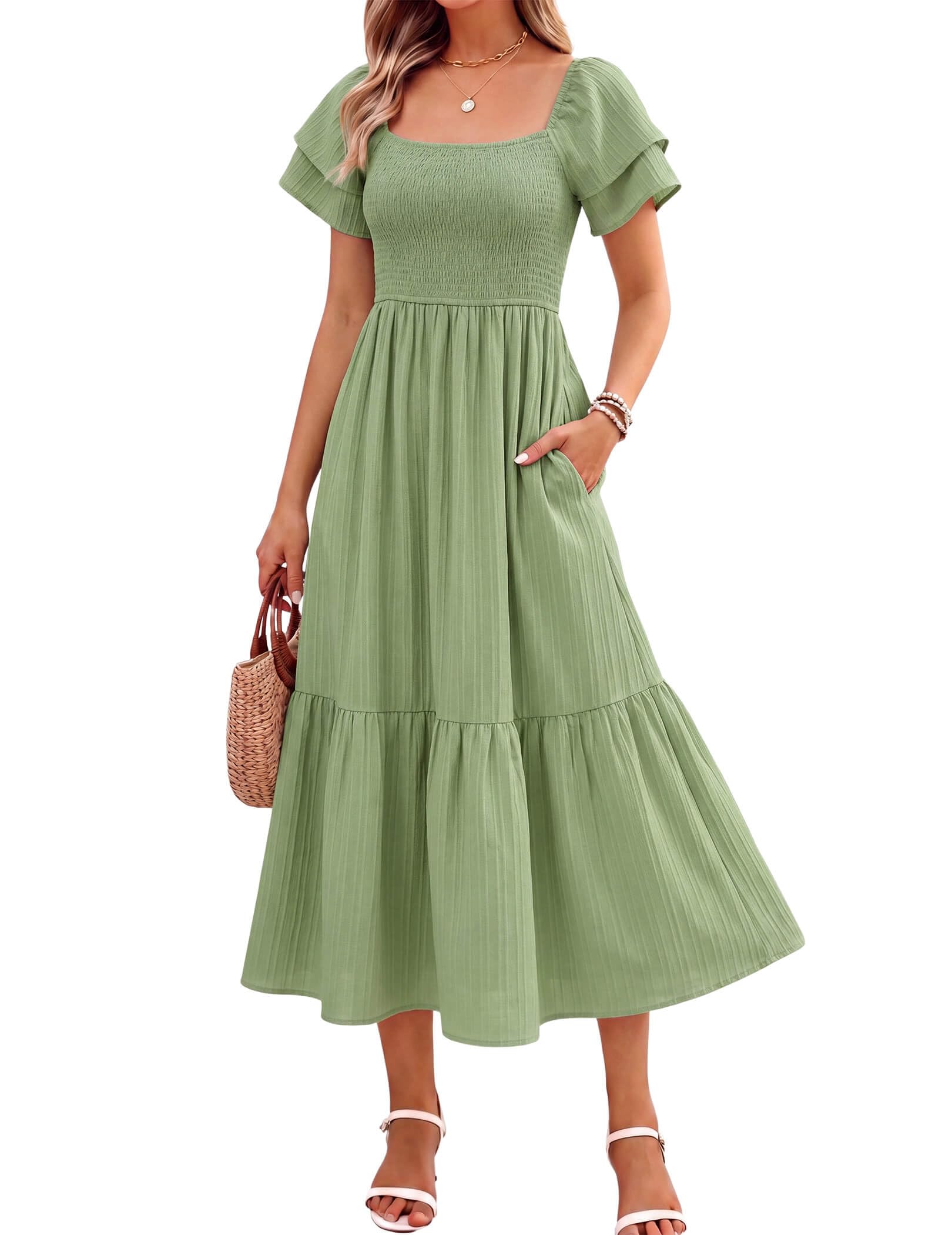 Womens Fall 2026 Casual Midi Dresses Flowy A Line Dress with Pockets