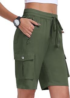 MoFiz Women's Cargo Trekking Shorts Summer Bermuda Shorts Elastic Waist Lightweight Hiking Shorts Sports Jogging Casual Outdoor with 6 Pockets