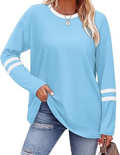Sampeel Long Sleeve Shirts for Women Color Block Casual Tops Fall Outfits 2026 Basic Tees Trendy Spring Clothes