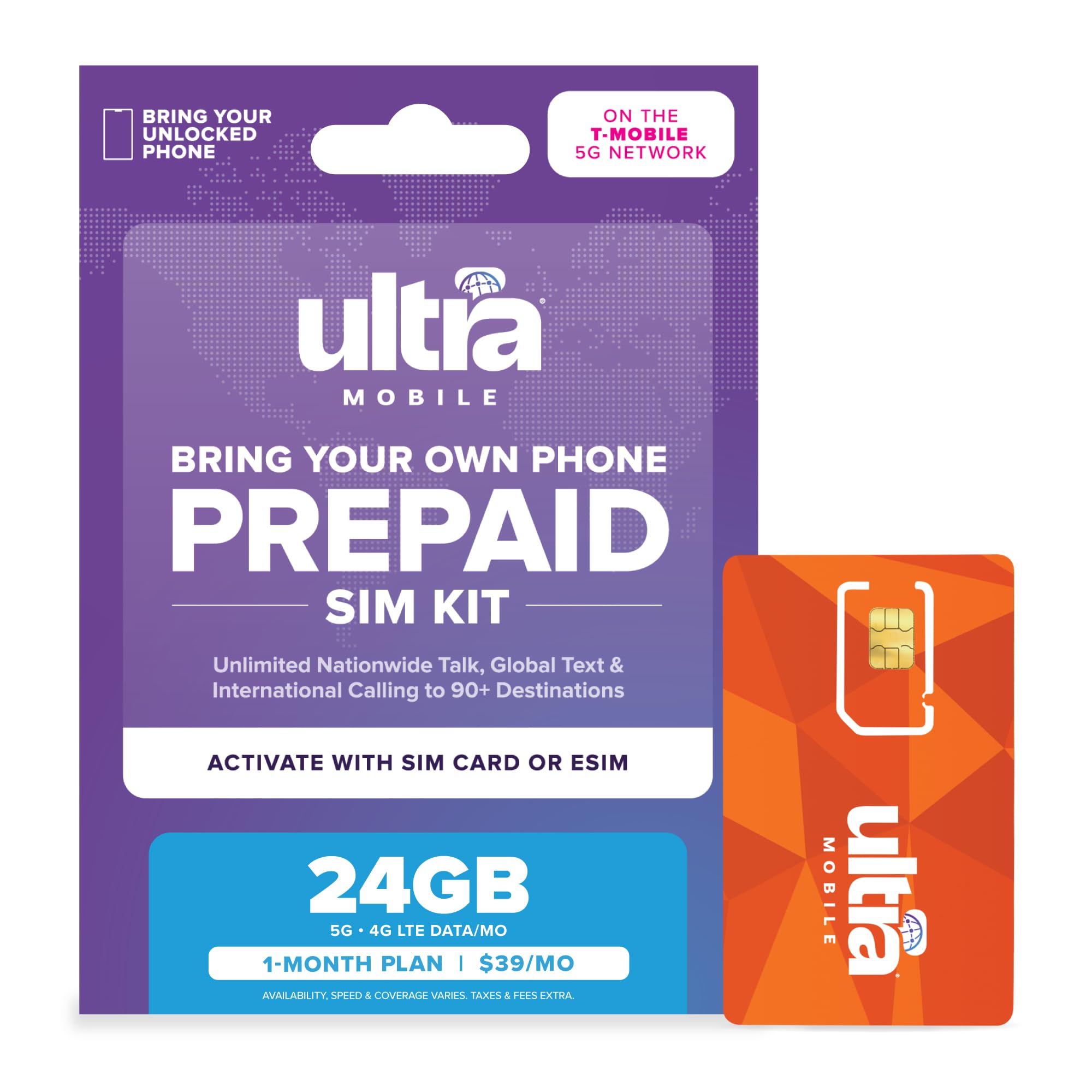 $39/mo. Ultra Mobile Prepaid Phone Plan with Unlimited Talk, Text, & 24GB of 5G 