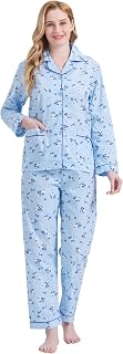 GLOBAL Women's Cotton Pyjama Set, Long Loungewear with Pockets