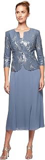 Alex Evenings Plus Size Tea Length Button-Front Jacket Dress for Special Occasions Women's