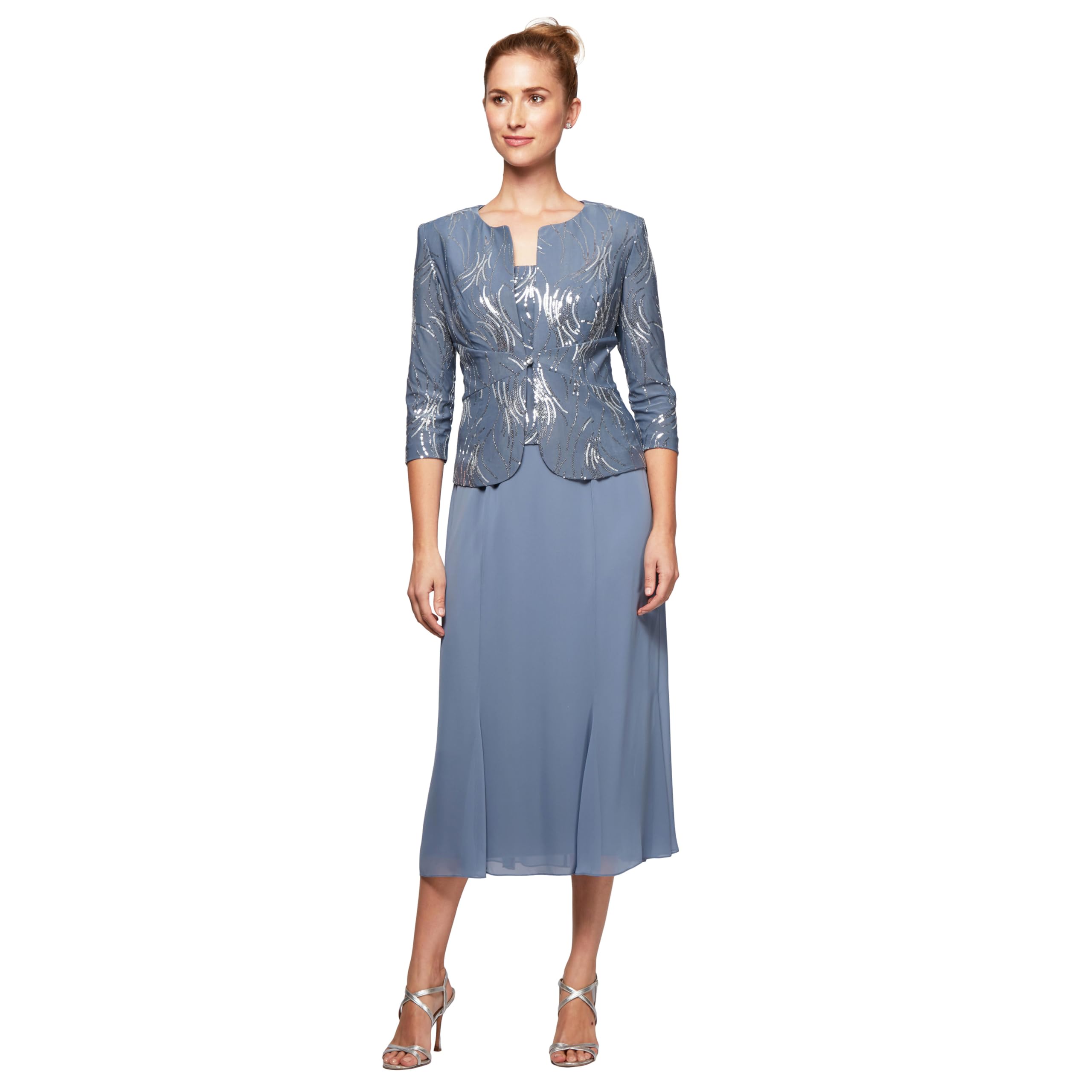 Alex Evenings Plus Size Tea Length Button-Front Jacket Dress for Special Occasio