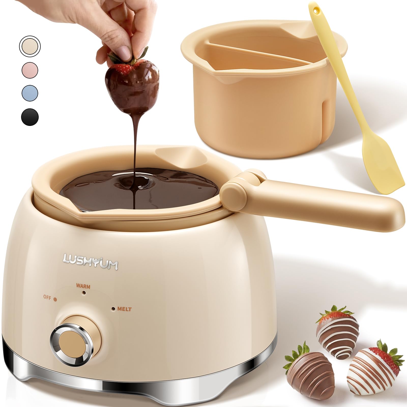 LUSHYUM Electric Chocolate Melting Pot, 4-Cup Chocolate, 2 Insert Pots | LUSHYUM