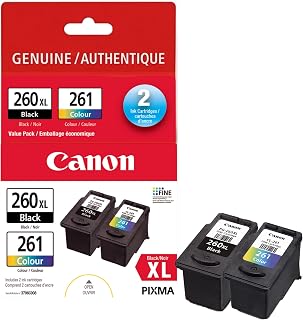 Canon Genuine Ink Cartridges PG-260XL - Black/CL-261 Colour | High-Yield Value Pack (2 Count), Original Canon Printer Ink for PIXMA TS7020 Series / TS5320 / TS5320a Printers