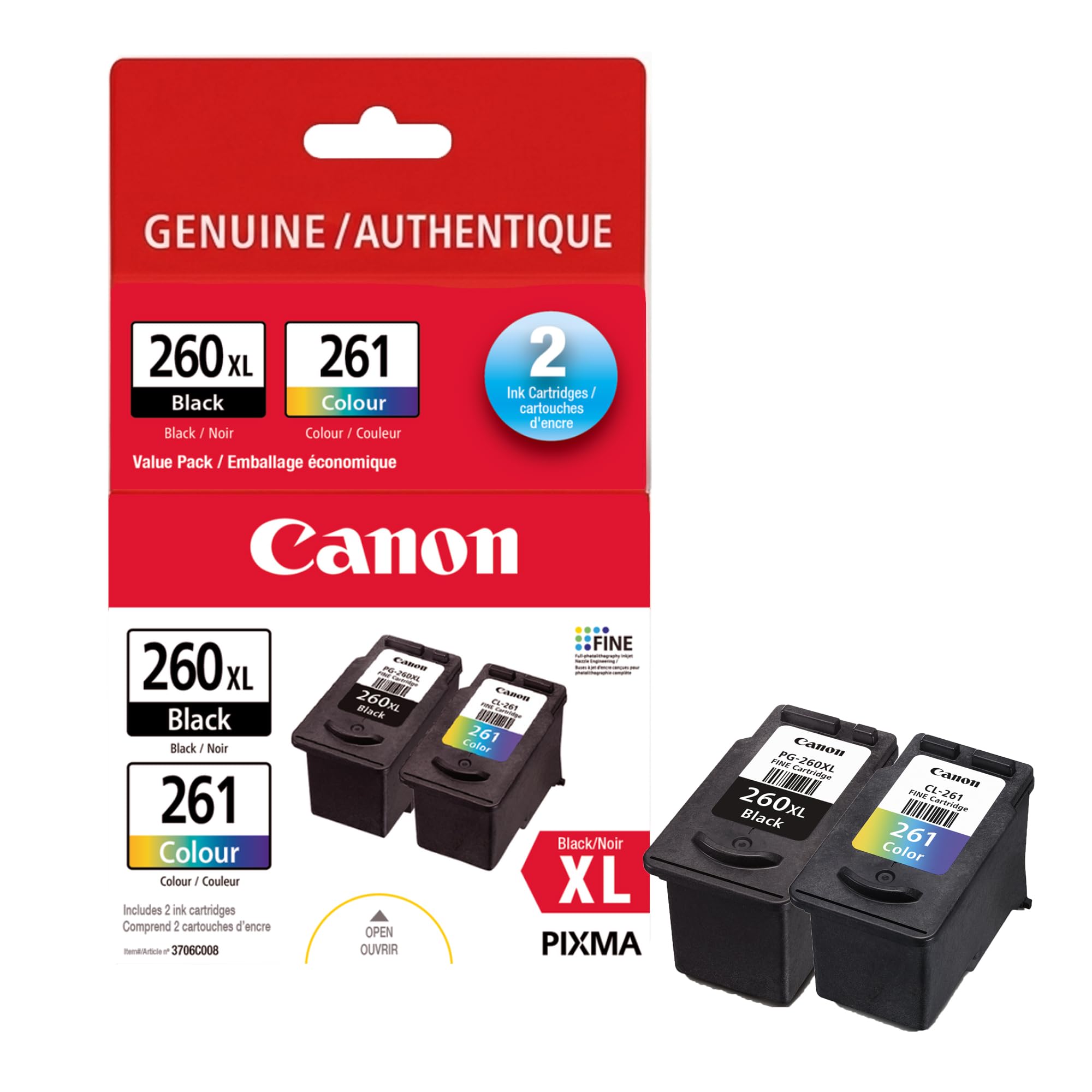 Canon Genuine Ink Cartridges PG-260XL - Black/CL-261 Colour | High-Yield Value P