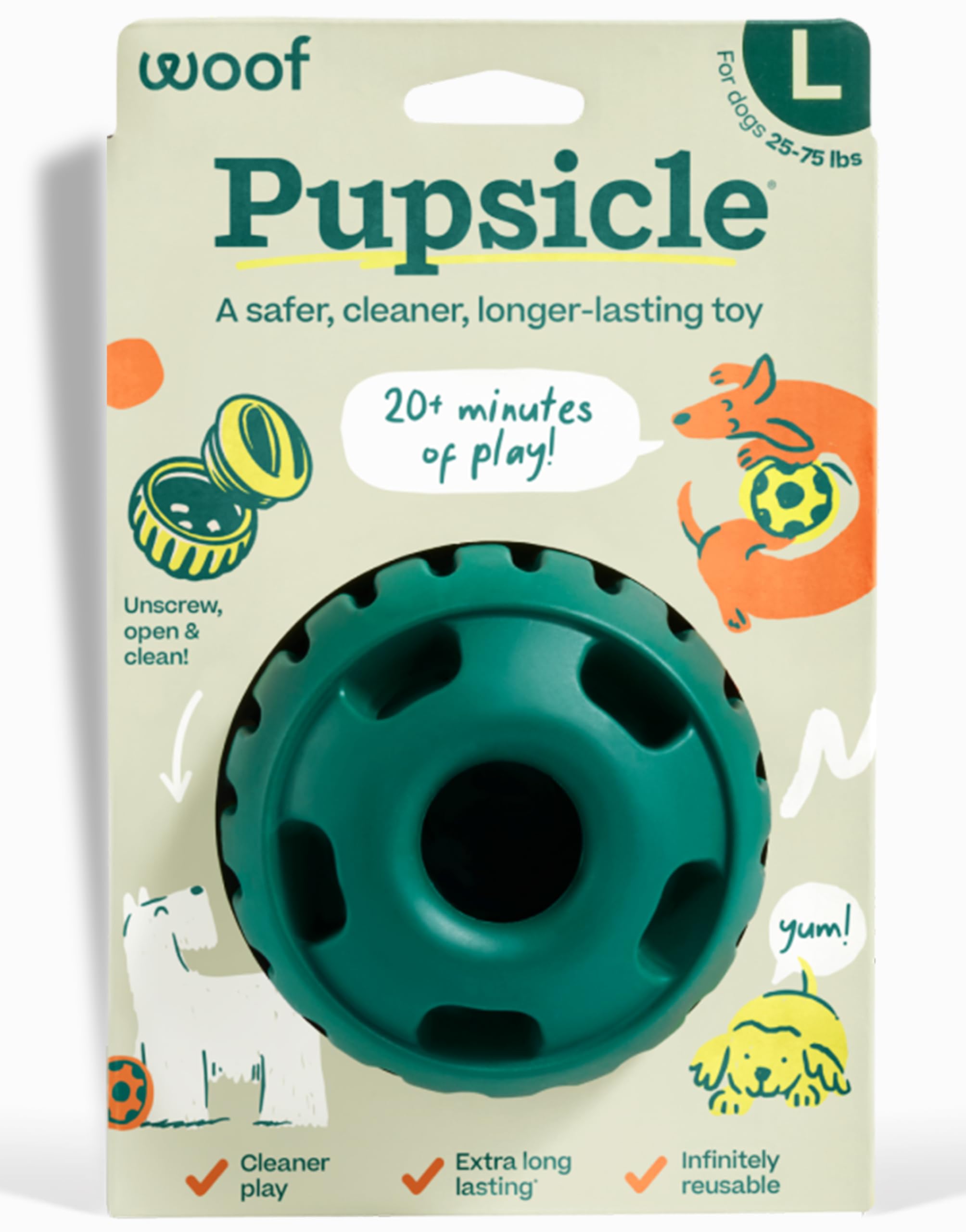 WOOF Pupsicle Interactive Dog Ball Toy for Dogs 25-75 lbs - Green | Long-lasting