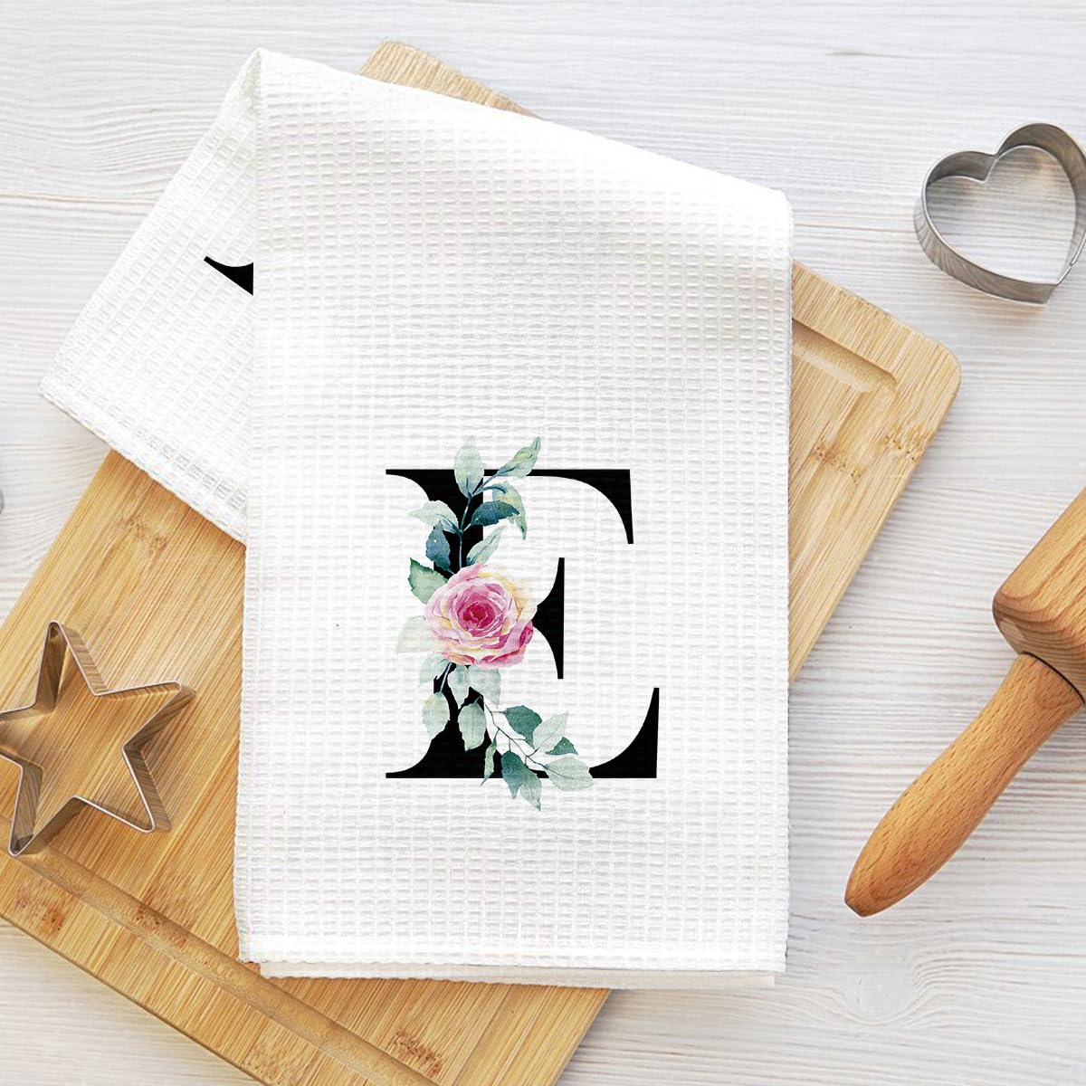 Alphabet Letter Floral Kitchen Towels, Personalized Absorbent Microfiber Tea Tow