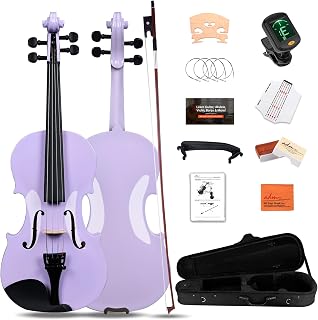 ADM Acoustic Violin for Kids Beginners,1/4 Size Acoustic Violin Fiddle for Teens Students Violin Starter Kit with Hard Case, E-Tuner, Rosin, Shoulder Rest, Bow, Extra Strings, Free Lessons, Purple